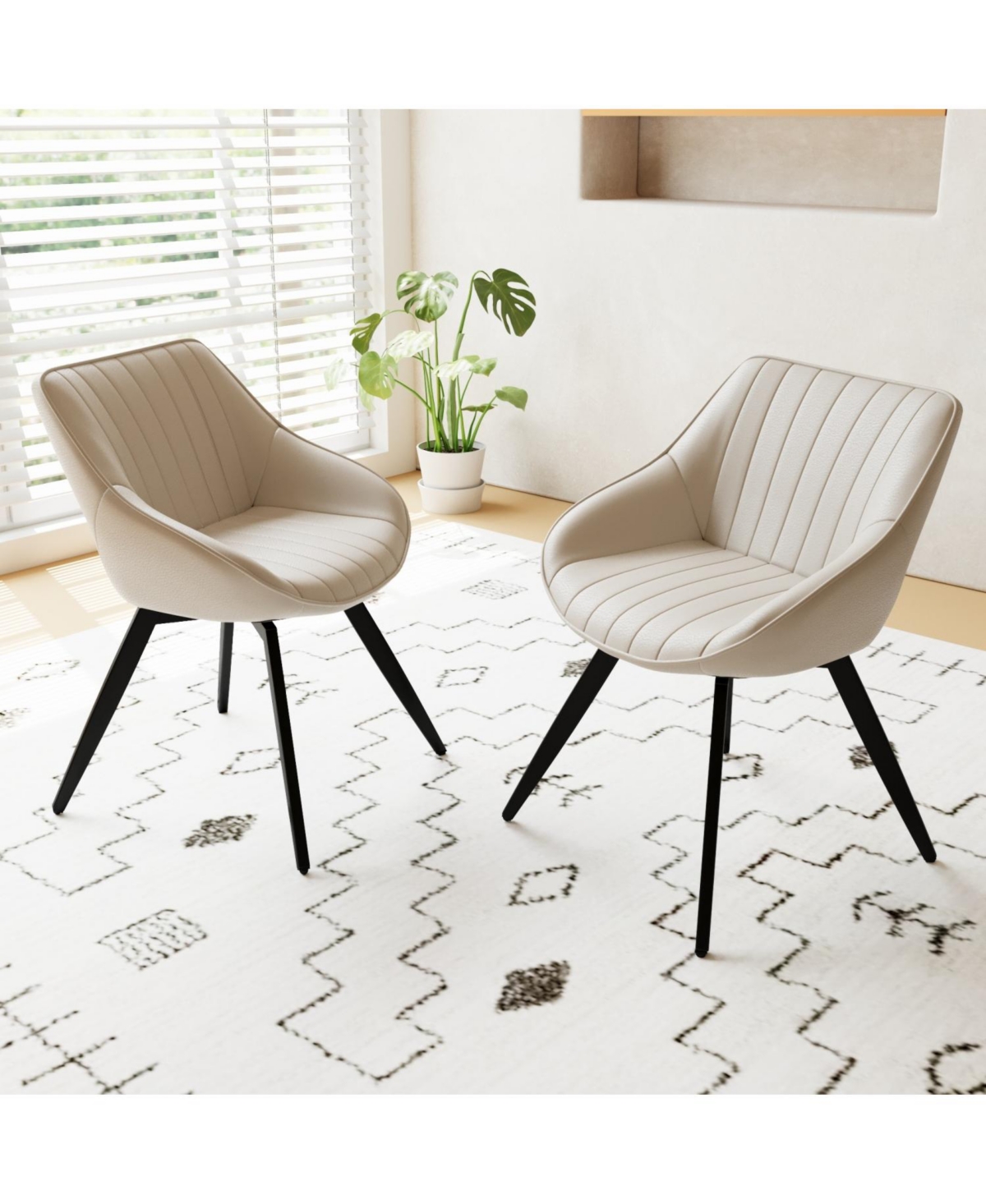 Streamdale Furniture Beige Pu Dining Chairs Black Metal Legs (Set of 2)