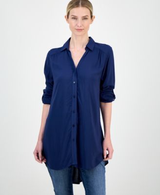 Women's Roll-Tab Button-Down Long Blouse, Created for Macy's