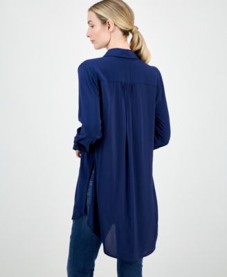 Women's Roll-Tab Button-Down Long Blouse, Created for Macy's
