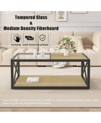 Modern Glass & Wood Coffee Table