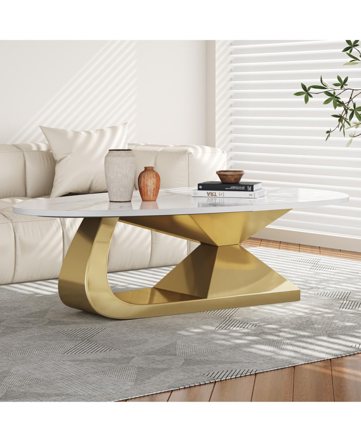 Streamdale Furniture Sintered Stone Coffee Table with Stainless Steel Base