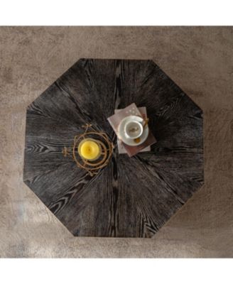 Octagon Coffee Table 38" Retro Wood Center Table