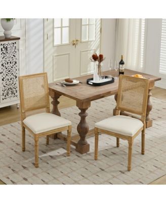  Louis Dining Chairs, Rattan Back, Beige