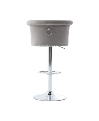  Velvet Bar Stool Set of 2, Adjustable Swivel, Silver Legs