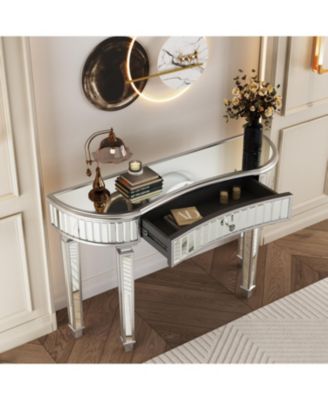 47" Half-Moon Mirrored Console Table - Silver Entryway Vanity