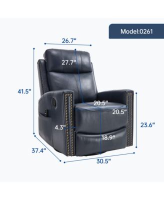 Blue Leather Heat Massage Rocker Swivel Recliner