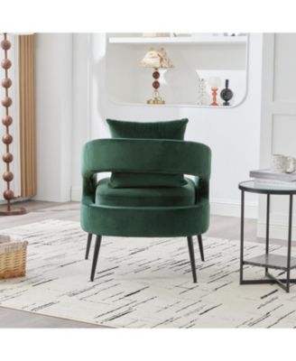  Velvet Open Back Accent Chair with Metal Legs, Green