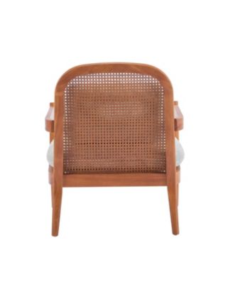 Mid-Century Modern Accent Chair - Walnut & Rattan, Grey-Green Cushion (Set of 2)