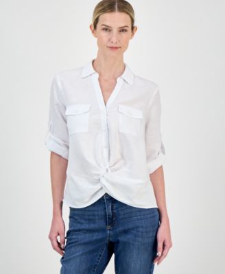 Women's Linen Twist-Hem Blouse, Created for Macy's