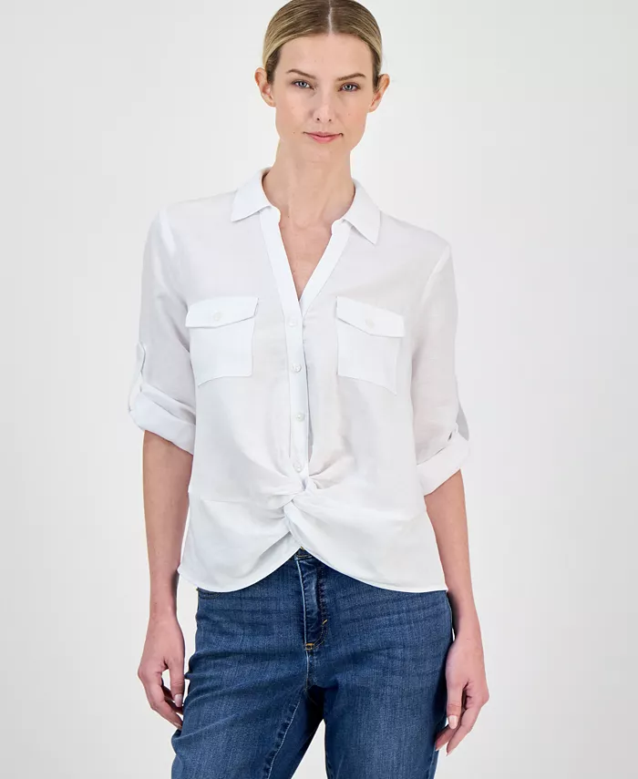 Women's Linen Twist-Hem Blouse
