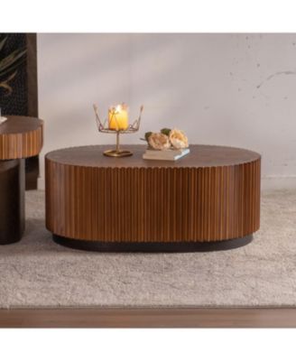 Streamdale Nesting Coffee Table Set - Wave Stripe Edge, Modern Wooden Circle