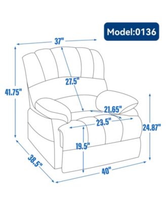 Large Manual Recliner Chair in Fabric for Living Room