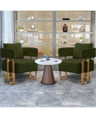 TS Modern Green Teddy Fleece Chair Gold Legs 2PC