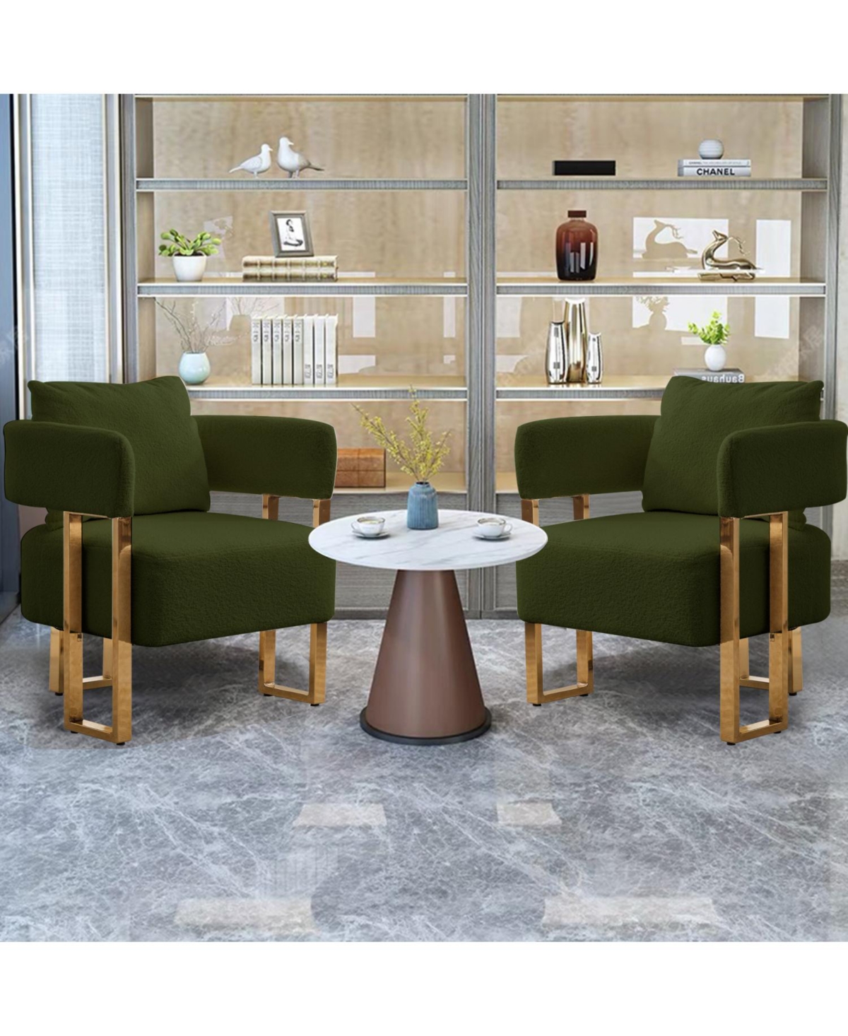 Streamdale Furniture Ts Modern Green Teddy Fleece Chair Gold Legs 2PC