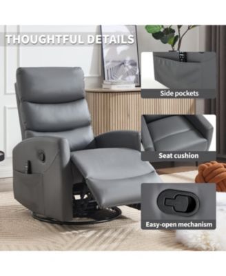Heat Massage Rocker Recliner Chair, Swivel Fabric, Grey