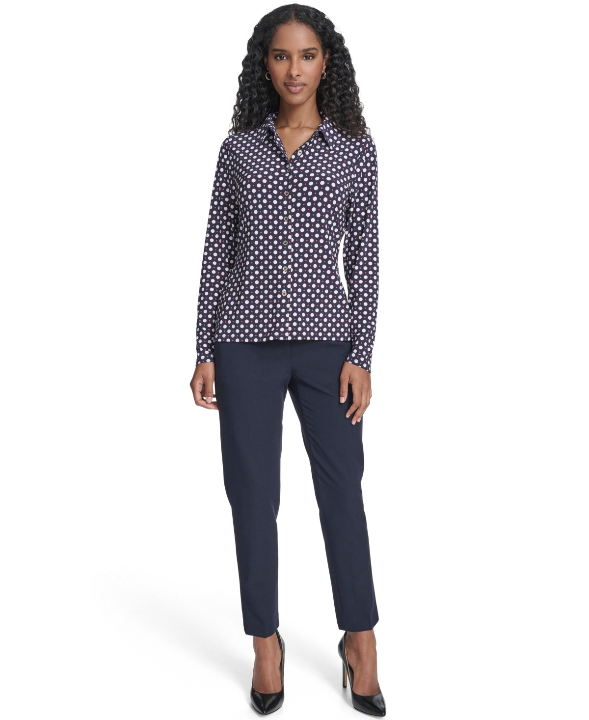 Tommy Hilfiger Women's Double Dot Long-Sleeve Button Down Shirt