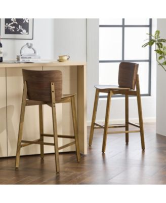 Pari Indoor Wooden Barstool, Walnut Finished, Set of 2