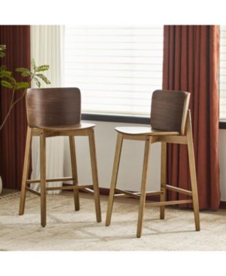 Pari Indoor Wooden Barstool, Walnut Finished, Set of 2