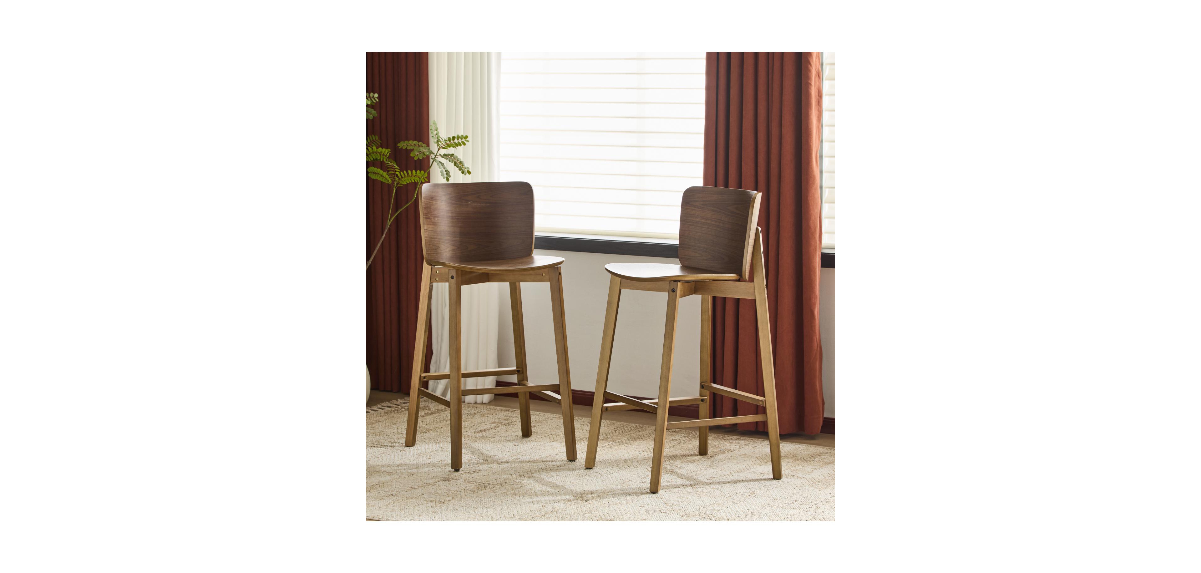 Streamdale Furniture Pari Indoor Wooden Barstool, Walnut Finished, Set of 2