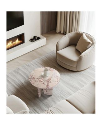 Pink Marble Coffee Table - Small, Natural Stone, 17.7 Inch