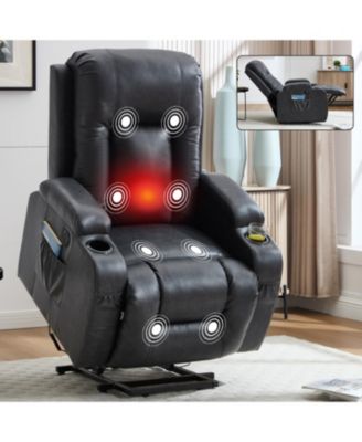 Streamdale Dark Grey Power Lift Recliner, 350 LBS, Massage, Heat, USB & Cup Holders