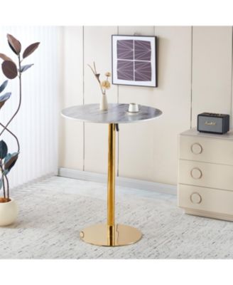 31.5" Golden & White Tulip Bar Table - Round MDF Top