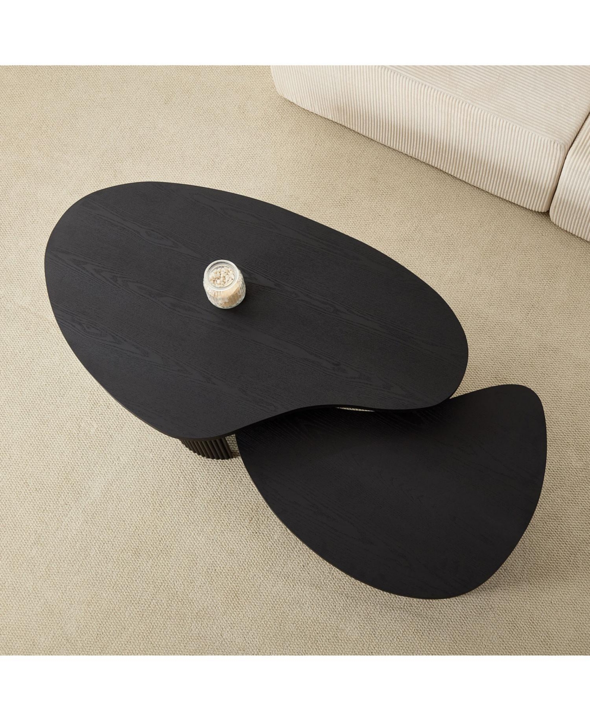 Streamdale Modern Irregular Coffee Table Set, Nesting End Tables, Black