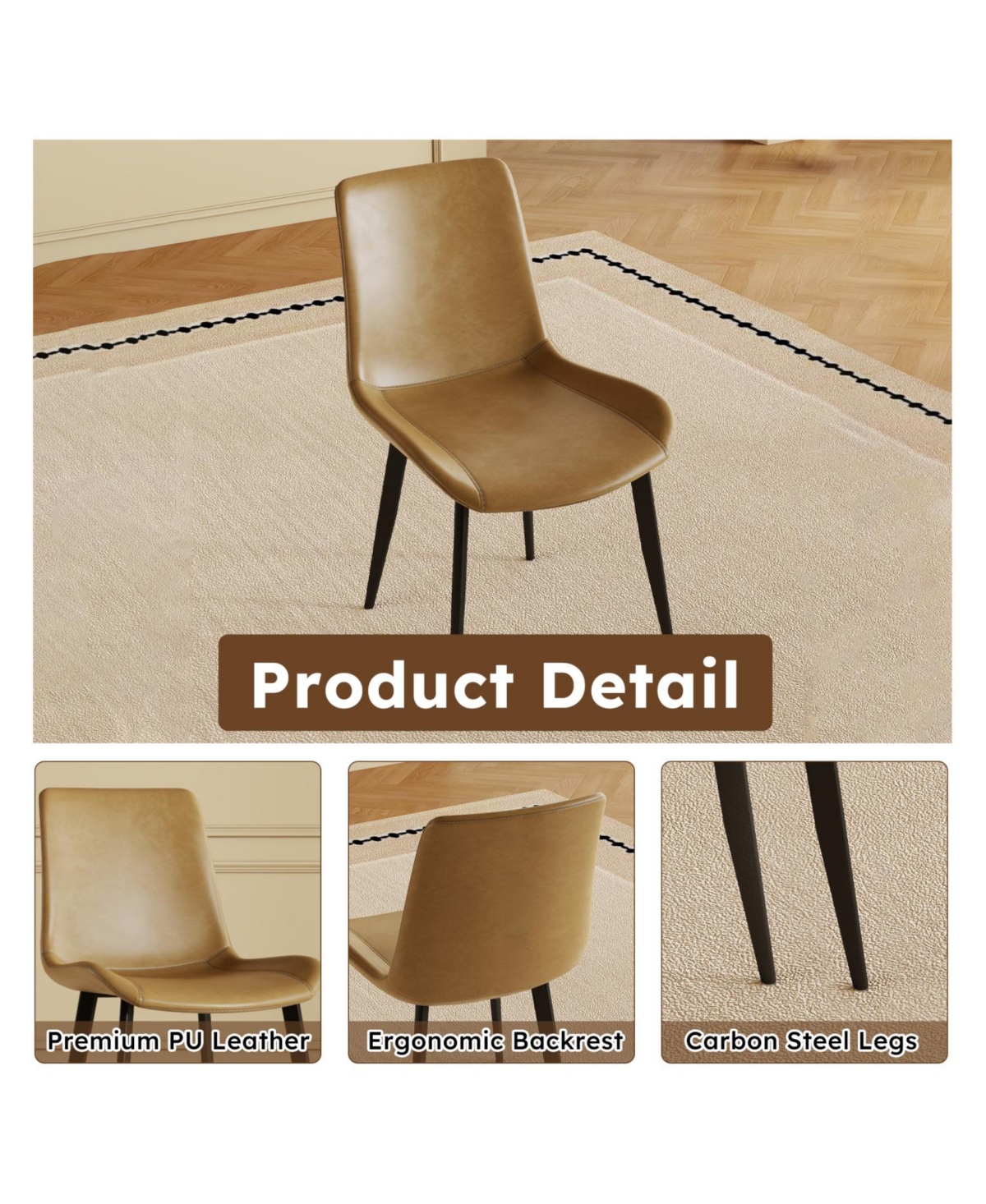 Streamdale Furniture Pu Leather Dining Chairs, Carbon Steel Legs, Brown (Set of 4)