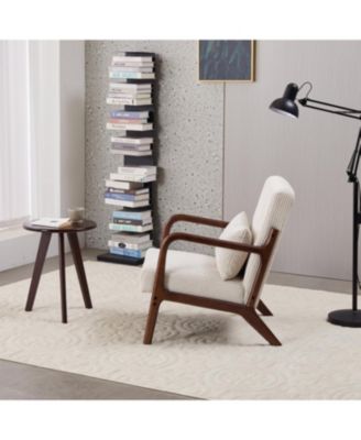 Mid-Century Beige Chair & Walnut Coffee Table Set