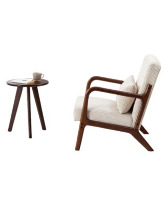 Mid-Century Beige Chair & Walnut Coffee Table Set