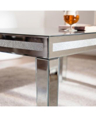  Silver Crushed Crystal Coffee Table, Mirrored Glass, Glam Modern