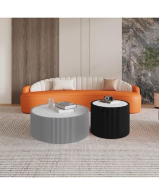 Light Marble Top Leather Coffee Table