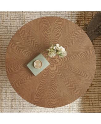 31.5 Inches Round Rustic Ash Wood Veneer Coffee Table for Small Living Room