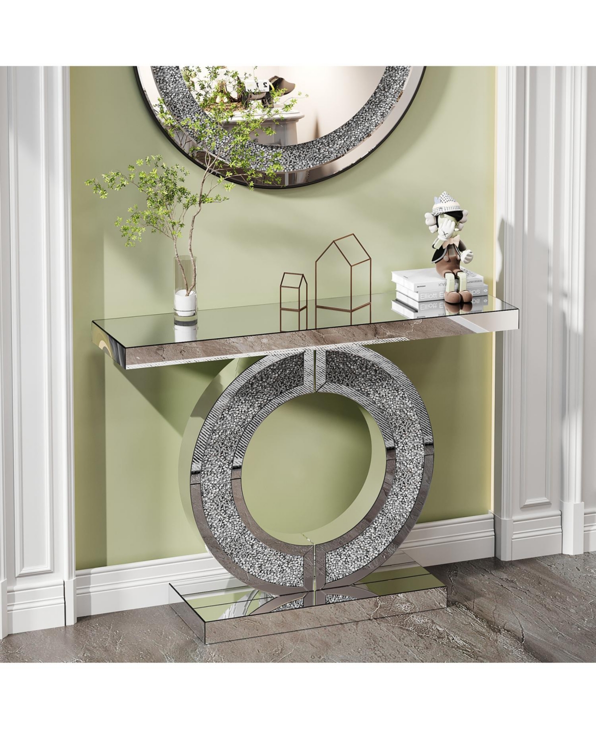 Streamdale Furniture Crystal O-Shaped Mirror Console Table