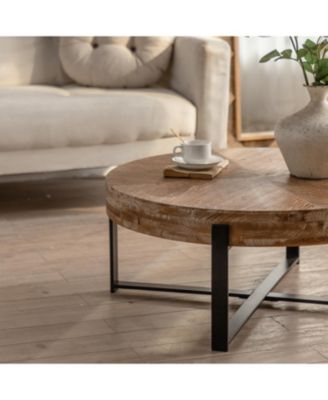 Modern Retro Round Coffee Table - Black Cross Legs