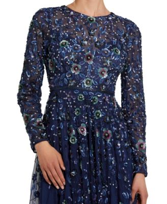 Women's Sequin Mesh High Neck Cap Sleeve A Line Gown