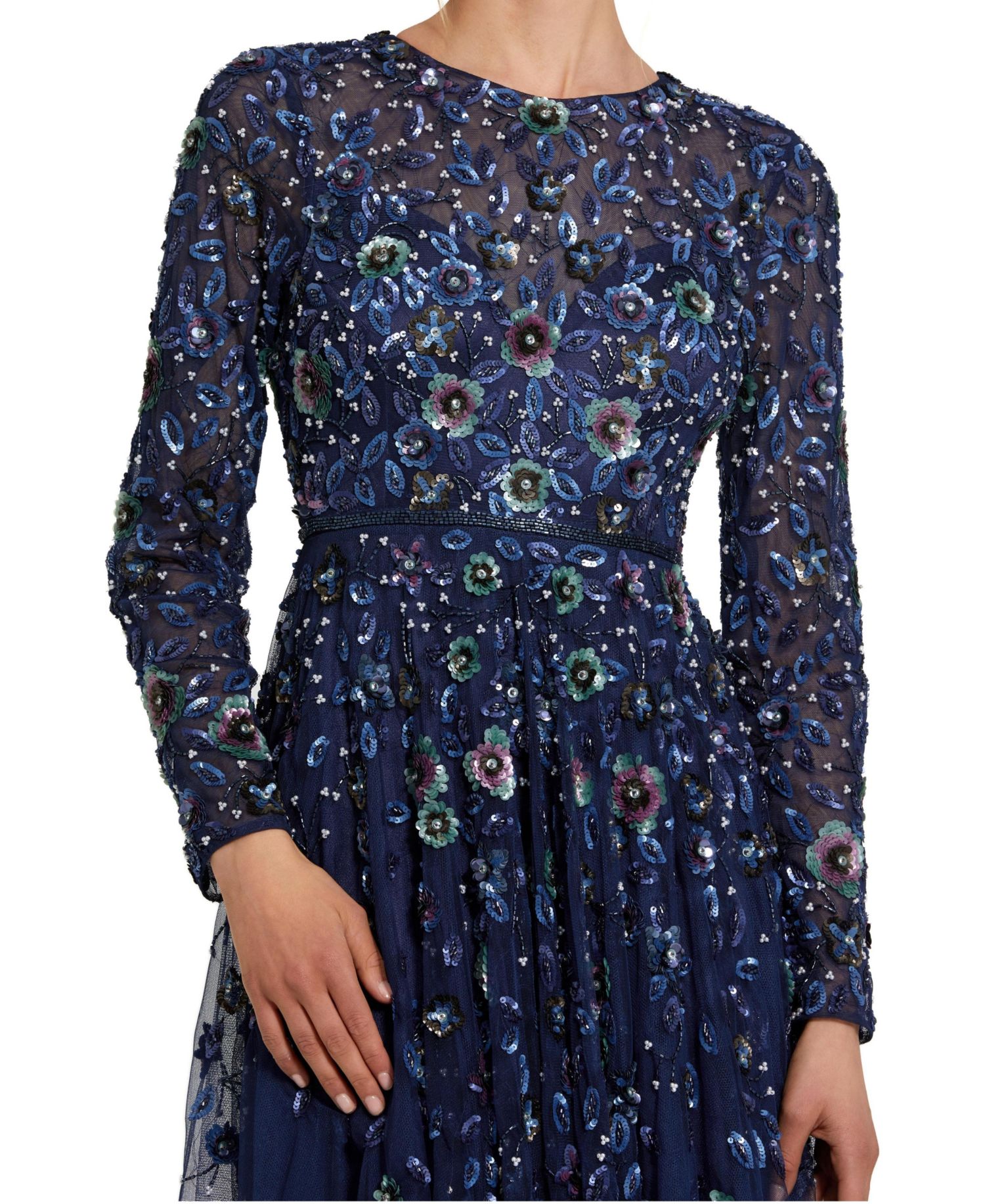 Women's Sequin Mesh High Neck Cap Sleeve A Line Gown