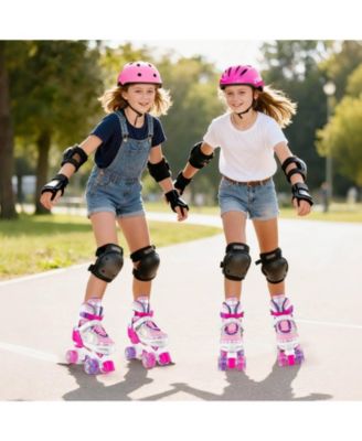 4 Sizes Adjustable Quad Skates with Light-up Wheels Safety Protection for Ages 13+