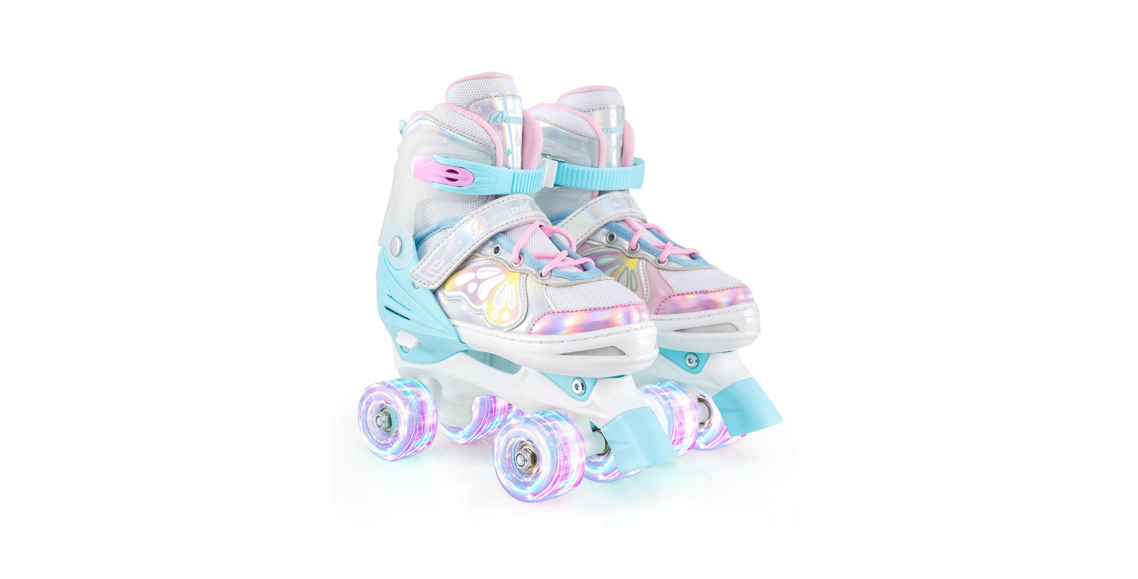 Costway 4 Sizes Adjustable Quad Skates with Light-up Wheels Safety Protection for Ages 13+