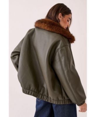 Women's Faux Fur Collar Bomber Jacket