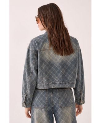 Women's Check Denim Distressed Jacket
