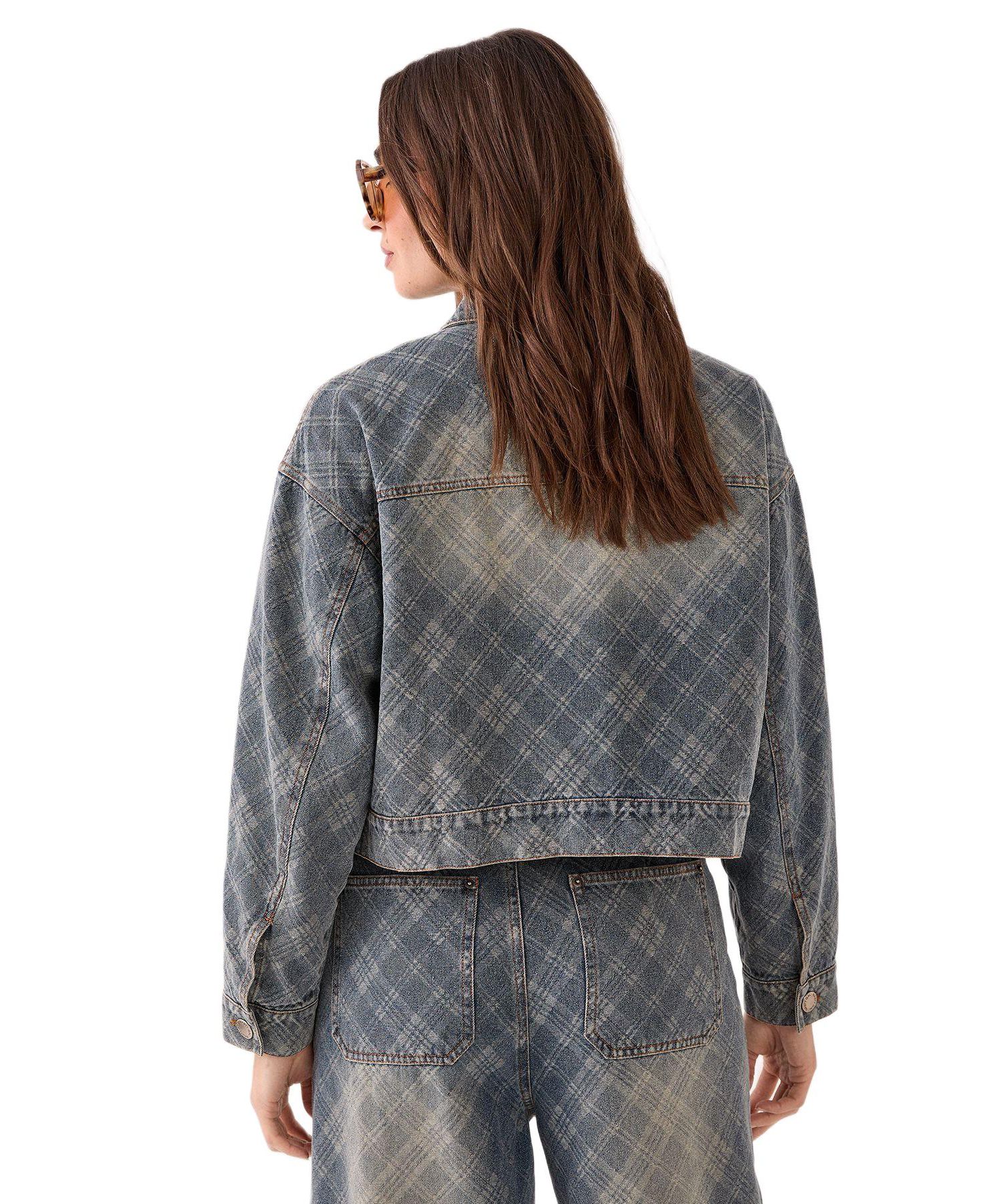 Women's Check Denim Distressed Jacket