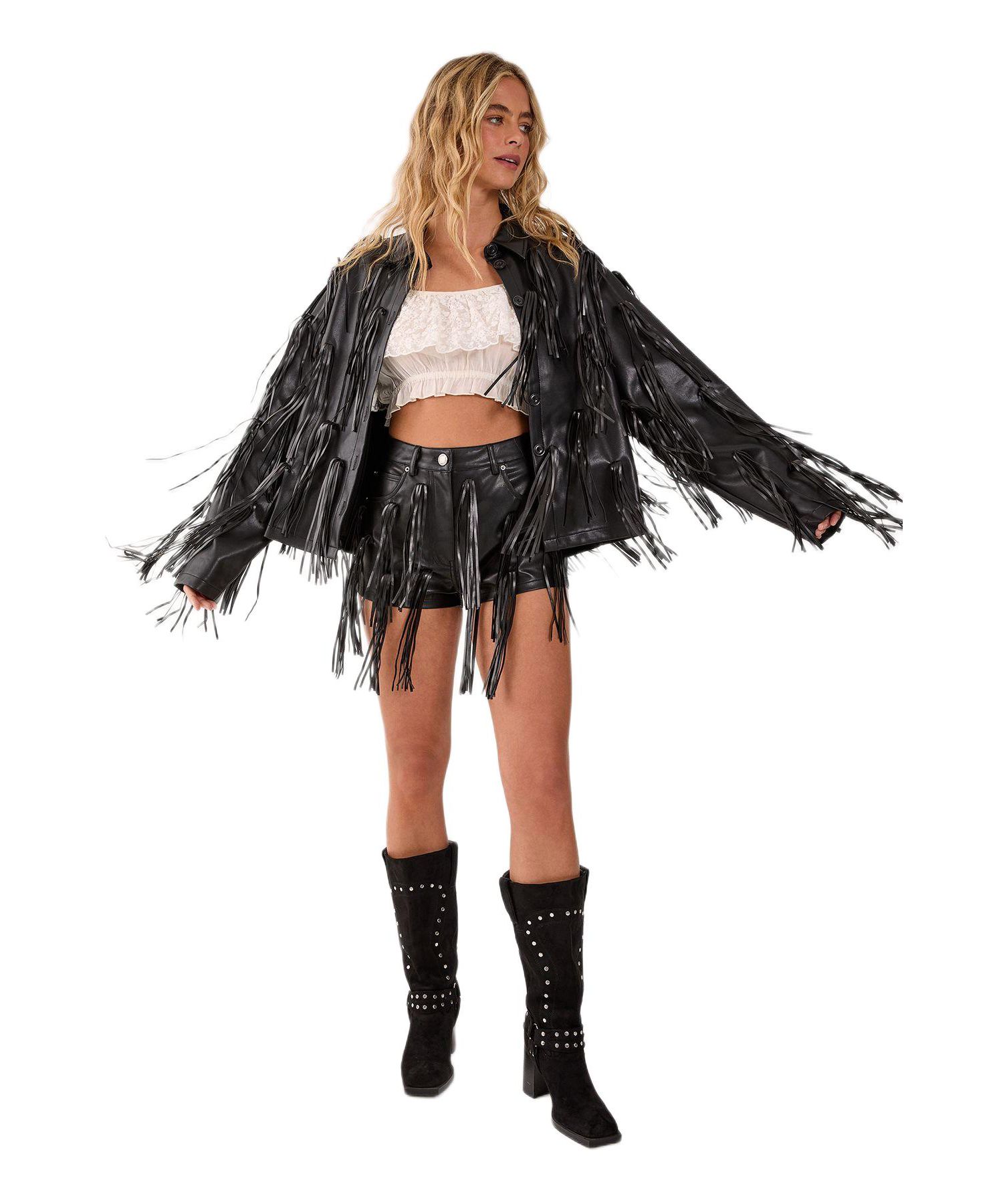 Women's Faux Leather Tassel Jacket