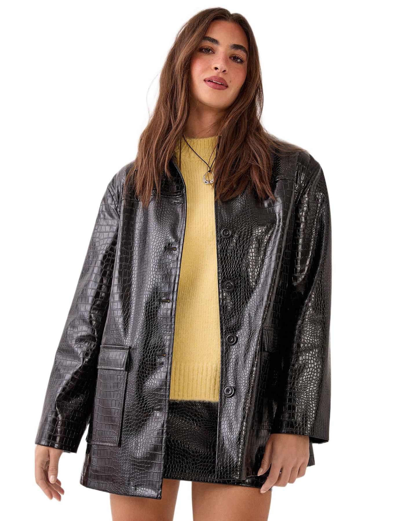 Женская куртка Nasty Gal Croc Vinyl Faux Leather Clean, цвет: Чёрный — фото 1