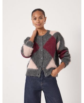 Women's Brushed Argyle Knitted Cardigan