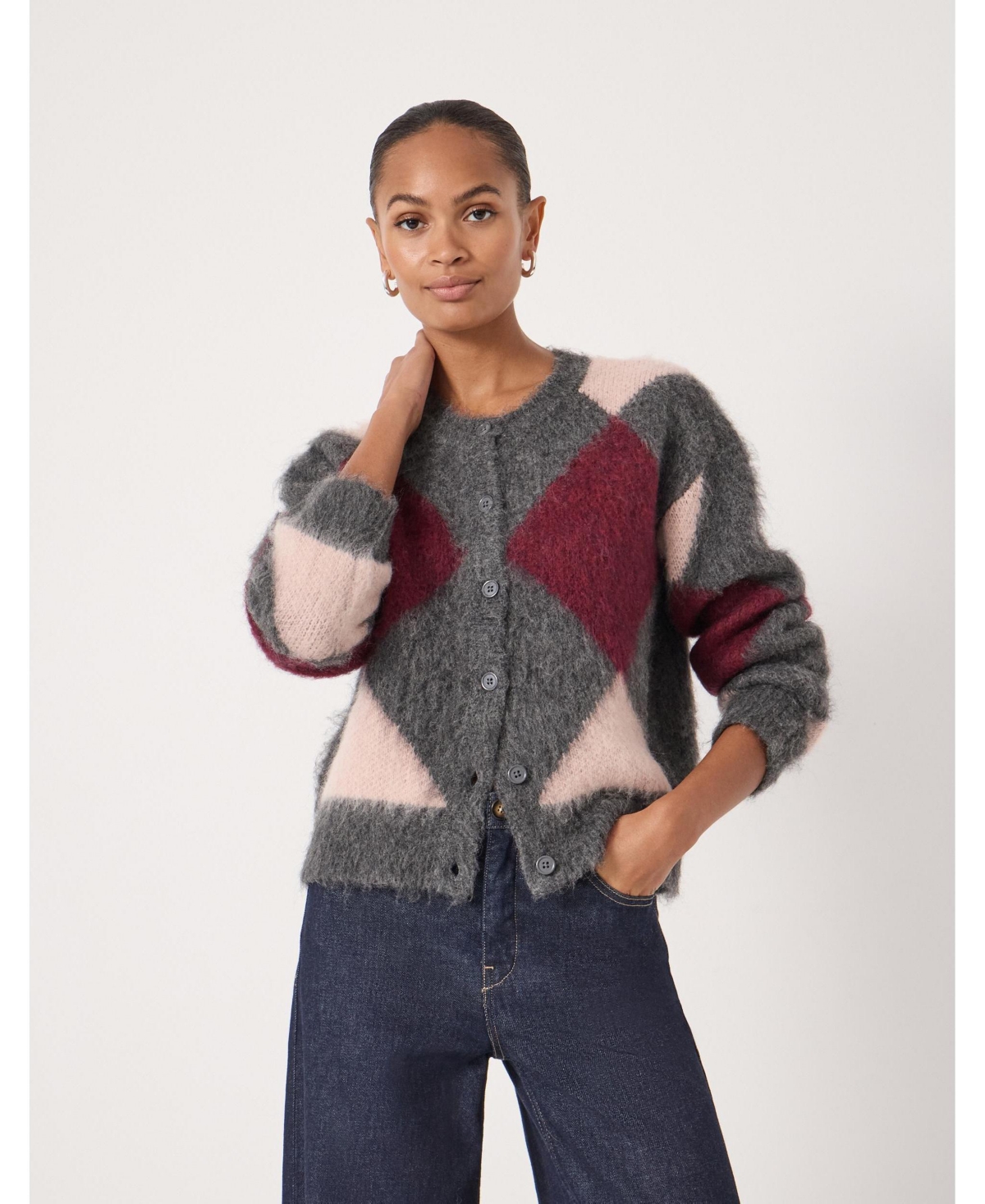 Hush Women's Brushed Argyle Knitted Cardigan