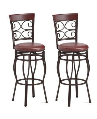 Set of 2 Vintage Bar Stools Swivel Padded Seat 30'' Bistro Dining Kitchen Pub Chair High Back