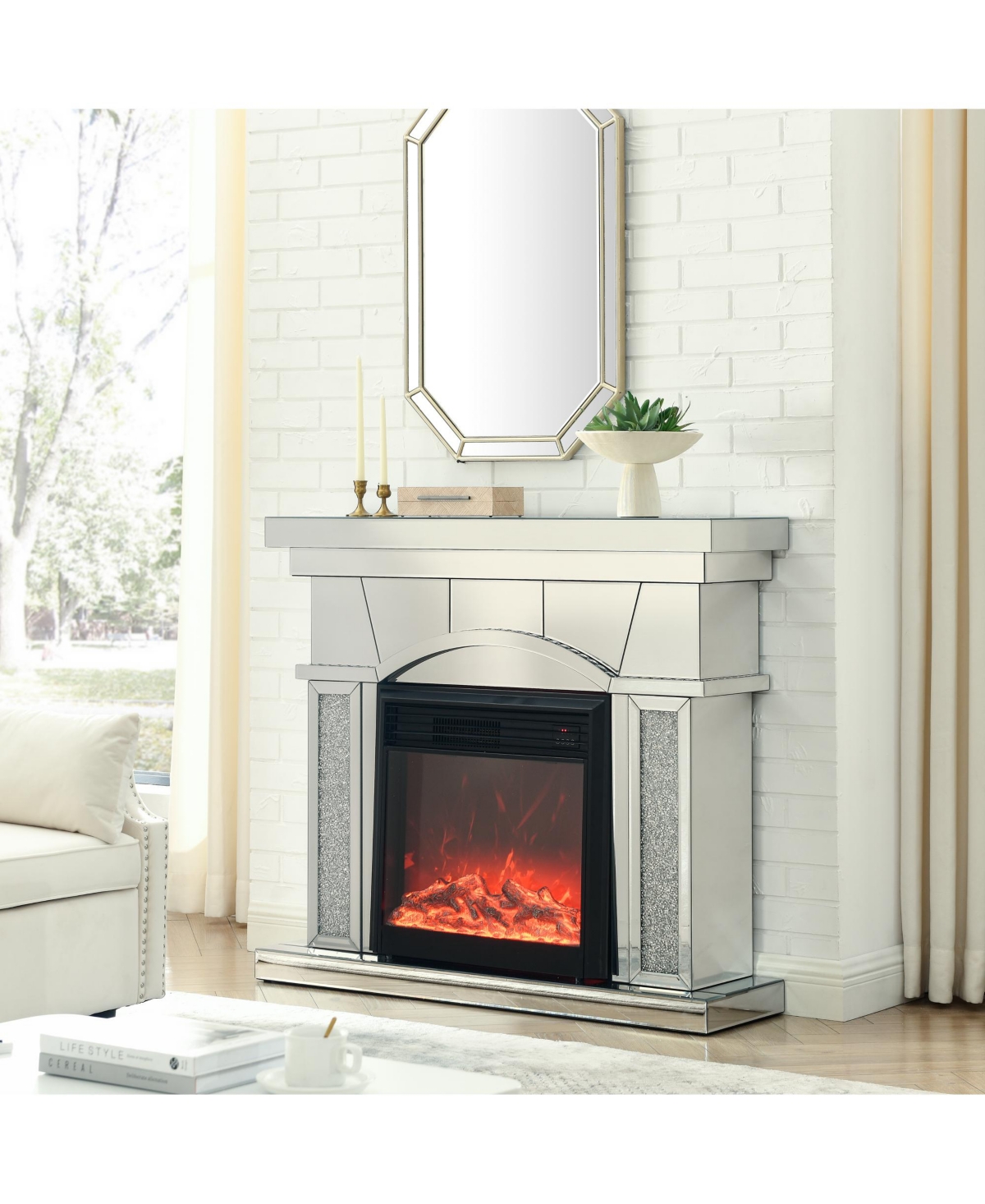 Flynama Dome door acrylic mirror fireplace cabinet, Tv fireplace cabinet