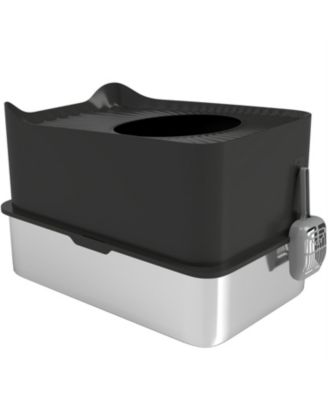 Black Stainless Steel Top-Entry Cat Litter Box with Scoop & Odor Control – 17.2 Gallon, for Cats
