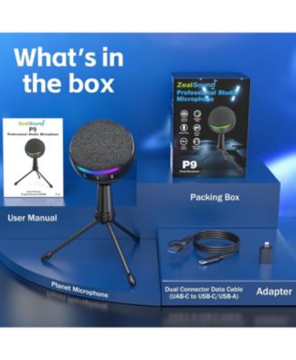 RGB USB Microphone for iPhone PC Gaming Noise Cancellation Touch Mute Echo Volume Gain Monitor for Podcast Zoom YouTube Streaming